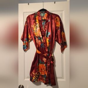 Floral Satin Kimono Robe - M
